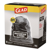 Glad Drawstring Outdoor 30" x 33" 1.05 Mil Can Liner, 30 Gallon - Black, 90 Count